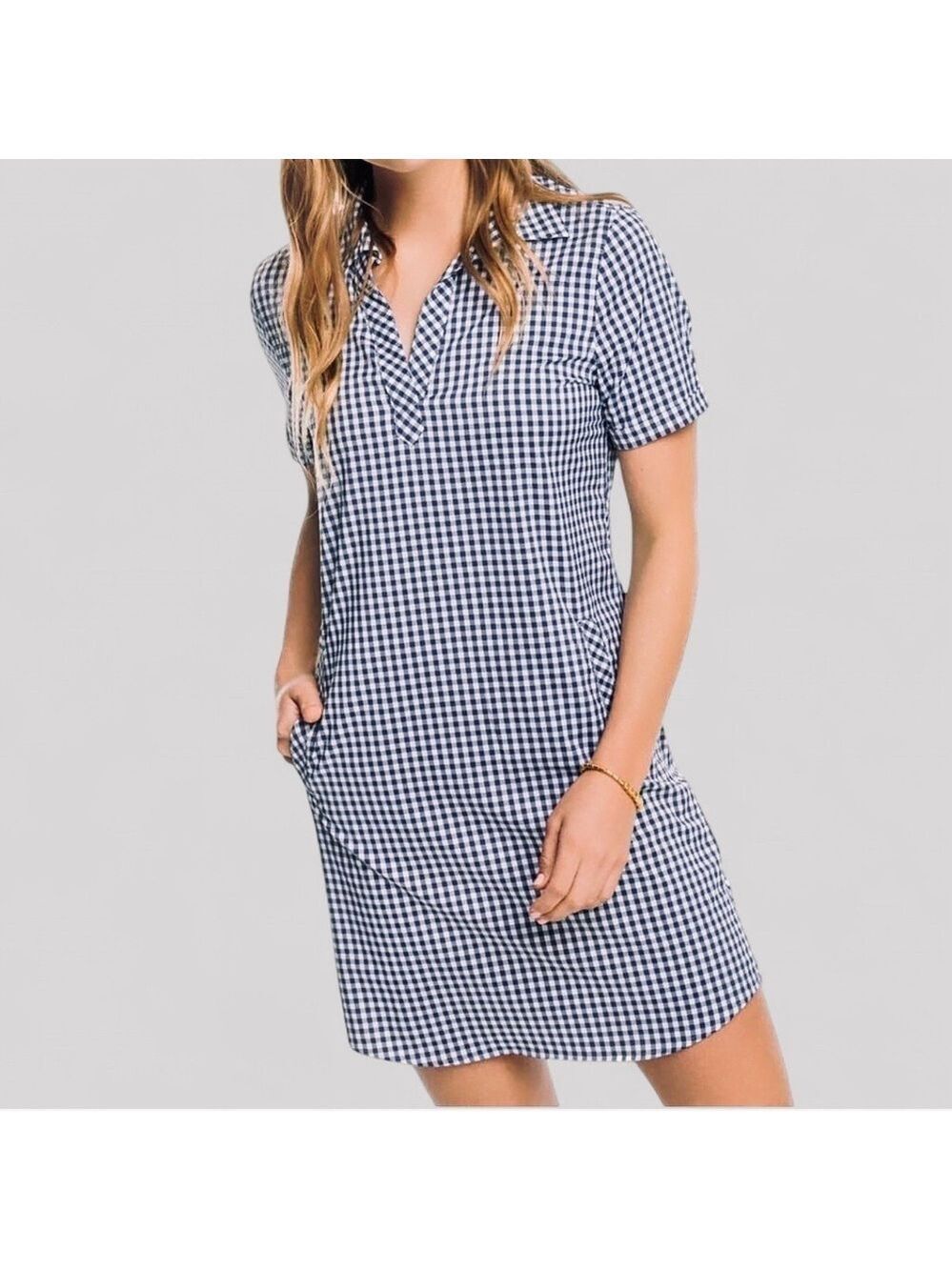 Southern Tide Kamryn Intercoastal Gingham Dress-size M-Navy-NWT Retail $148